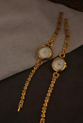 Gold vintage floral rose chain bracelet watch with white round dial and ruby accent for women by Le Belle Heure
