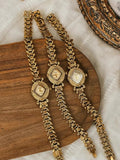 Gold hammered textured cushion square dial ladies bracelet watch
with wheat spine chain and diamond hour markers by Le Belle Heure