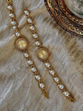 Gold pearl bracelet watch styled on antique gold frame tray – Le Belle Heure women’s watch